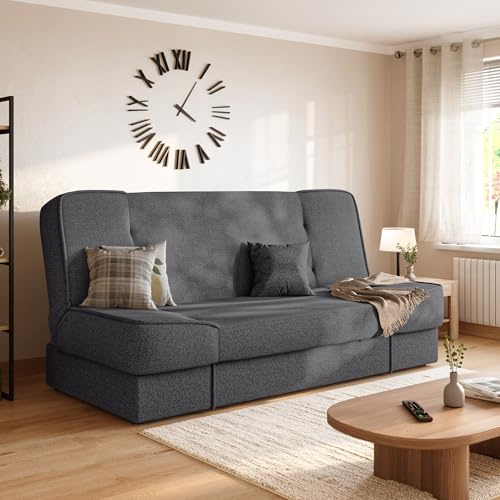 BROMARKT Schlafsofa mit Bettkasten und Schlaffunktion 190x115cm Dunkelgrau | Sofabett mit 1 Kissen Stauraum Klappbare Schlafcouch Couch Sofa für Wohnzimmer Wohnlandschaft Sofabed Klappcouch TOLIA