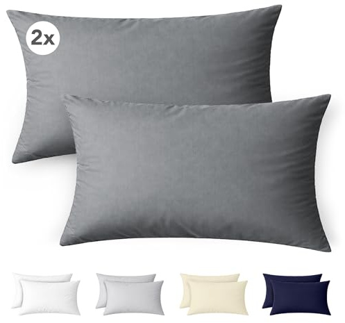 Ôhm Funda Almohada 30x50 cm Juego de 2 en 100% Algodón Jersey 150 g/m² en Antracita con Cremallera – Funda Suave y Transpirable para Cojín Cervical y de Viaje – Fácil de Cuidar – Certificado Oeko-Tex