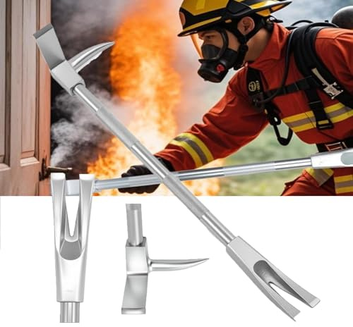 Halligan Outil 3 en 1 pour pénétration forcée – Pied de biche pompier avec tête de hache et fourche à pointes pour les travaux de sauvetage d'urgence et de démolition