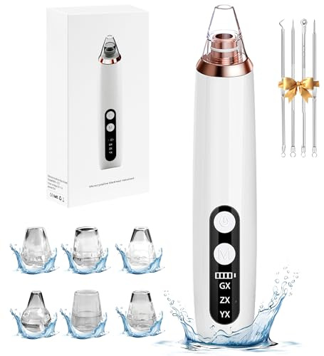 Porenreiniger Gesicht Mitesserentfernung, Porensauger Gesicht Mitesser Entferner Sauger Nase Akne Pickelsauger mit 3 Saugstufen und 6 Köpfe Blackhead Remover Pickelentferner
