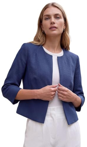 Roman Originals Cropped Bolero Jacket for Women UK Ladies Wedding Guests Shrug Jacquard Tailored Fitted Blazer Smart Work Formal Evening Short Round Collar 2 Pockets