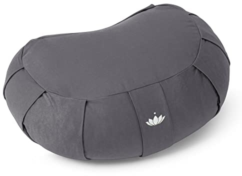 LOTUSCRAFTS Zafu cuscino da meditazione, altezza seduta 15 cm, modello Siddah a mezzaluna, cuscino da yoga, cuscino yoga, fodera in cotone lavabile, imbottitura in farro, certificato GOTS