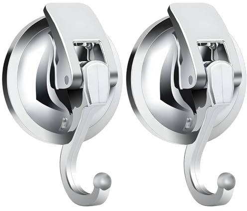 2 Stück Saughaken Vakuum Saugnäpfe mit Haken Ohne Bohren Handtuchhaken | Wandhaken Saugnapf Haken Wasserdicht für Bad Küche Glas Handtuchhalter Badetuch Haken Stark Duty Max 5KG Silber