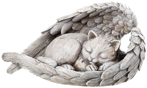 itsisa Grabschmuck Katze in Engelsflügel 22x13 cm - Grabstein, Gedenkstein, Gedenktafel Haustier