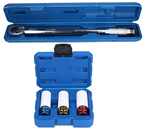 AB Tools 1/2” Drive Torque Wrench 28 – 210Nm with 3 Alloy Wheel Nut Sockets 17 – 21mm