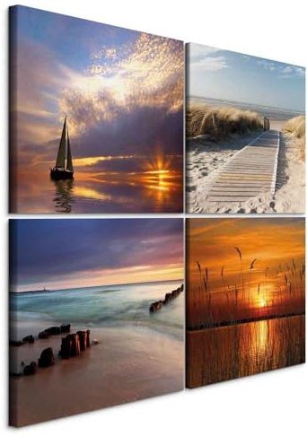 murando - Ensemble de 4 tableaux d'art décoratif 60x60 cm - Impression sur toile décoration murale peinture maison salon - Bateaux mer nature paysage plage coucher de soleil voiliers c-B-0266-b-i