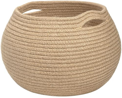 Goodpick Round Small Wicker Storage Basket for Shelves, 10 x 8.3, Jute