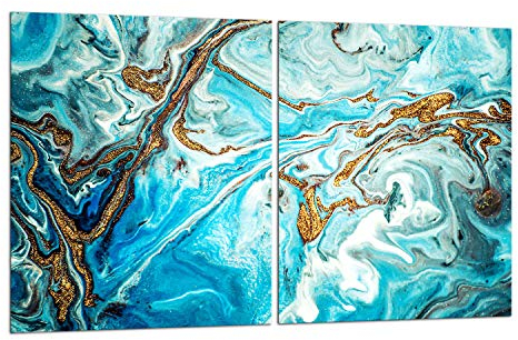 TMK - Plaque de protection en verre pour plaque de cuisson - 2 x 40 x 52 cm - Protection contre les éclaboussures - Plaque en verre - Décoration pour planche à découper - Bleu marbre