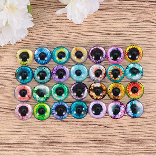 Milisten Dome Gems Charm Crochet Sticker Eyes 50pcs Dragon Eyes Round Time Gem Cover Glass Dome for DIY Scrapbooking Crafts Projects (Mixed Pattern) 12MM Scrapbook Accessories