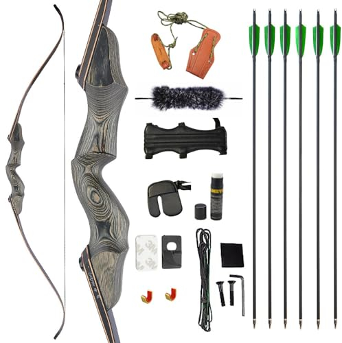 AMEYXGS Bogenschießen 60 Zoll Takedown Recurve Pfeil und Bogen Set Erwachsene 30-60 lbs Jagdbogen Sportbogen schießen Zielübung für die rechte Hand (30)