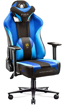 Diablo X-Player 2.0 Gaming Stuhl Stoff PC 3D Armlehnen Drehstuhl bis 150 kg | Schreibtischstuhl Gaming mit Nacken- und Lendenkissen, ergonomischem Design, Stoffbezug, breiter Sitzfläche, Normal L