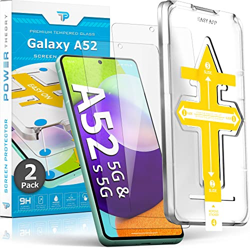 Power Theory Schutzglas für Samsung Galaxy A52/ A52 5G/ A52s 5G Schutzfolie, Glas Displayschutz mit Schablone, Displayschutzfolie, Glas Folie mit Anbringhilfe [2 Stück]
