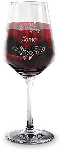 Wein-Glas mit Gravur - mit Name gravieren - Personalisiertes Rotweinglas, Geschenk, Geburtstag, Weihnachten, Jahrestag, Hochzeit I Lasergravur, 500 ml - Sterne