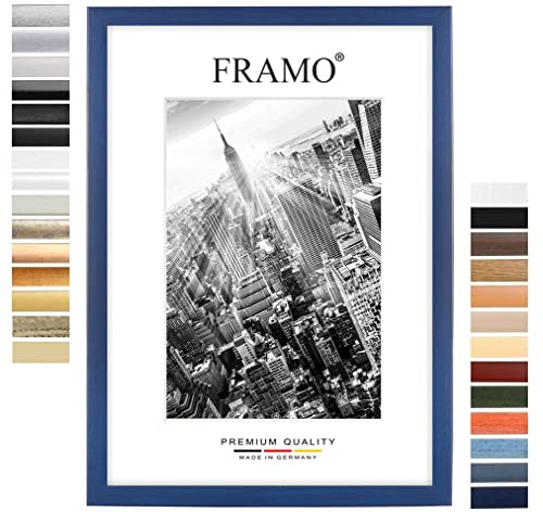 FRAMO Holz Bilderrahmen 84,1 x 118,9 cm DIN A0 nach Maß - Dunkelblau | Farbe/Größe wählbar | inkl. entspiegeltes Acrylglas | Rahmen für Puzzle | Foto | Poster