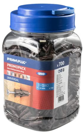Rawlplug Uno Universal Wall Plugs Jar of 7 mm Brown | Rawl Plugs for Plasterboard, Masonry Brick, Concrete | Solid Wall Plug Anti Rotation Features | Plasterboard Fixings Pack of 700