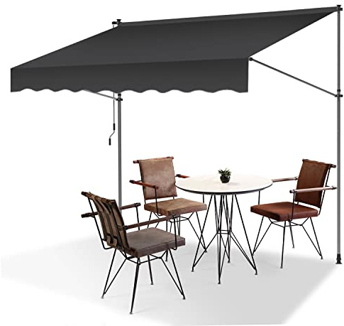 Klemmmarkise 250x120cm Grau mit Handkurbel Balkon, Joparri Balkonmarkise ohne Bohren, Markise UV-beständig & höhenverstellbar 211.5-305cm, Sonnenschutz wasserdicht