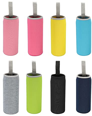 sourcing map Water Bottle Sleeve 500ml Neoprene Carrier Insulated Non Slip Protective Glass Bottles Cover with Strap for Cool or Hot Drinks, Colorful 8 Pack