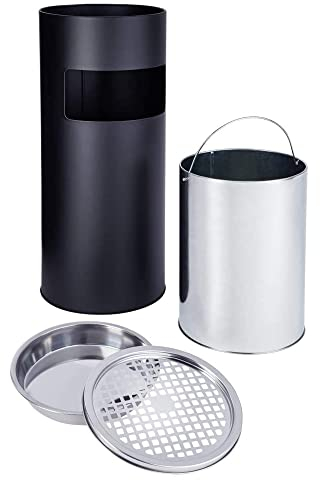 30L Standaschenbecher für Draußen Groß Aschenbecher mit Mülleimer Standabfalleimer für Büro Hotel Garten 62 x 25cm, Schwarz