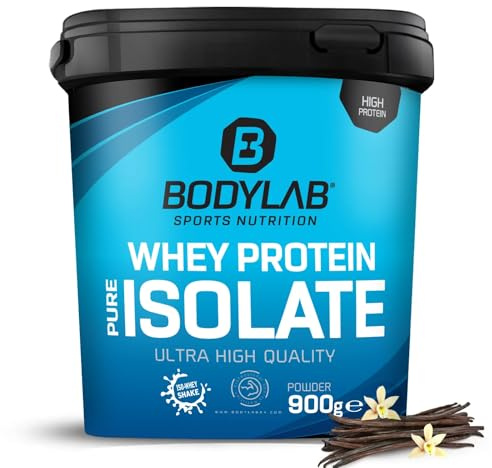 Whey Protein Isolate 900g Vanille Bodylab24, Eiweißpulver aus Whey Isolat, Whey Protein-Pulver kann den Muskelaufbau unterstützen, konzentriertes Iso-Whey-Protein frei von Aspartam