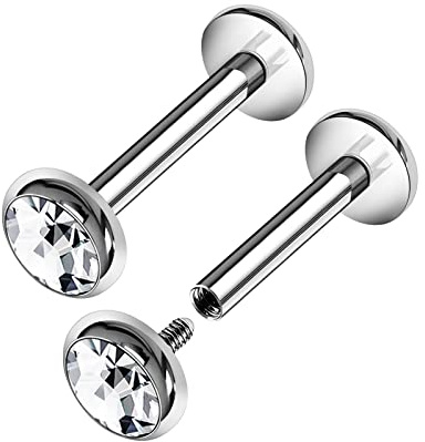 KJM FASHION 2 Stk Chirurgenstahl Innengewinde Monroe Labret 1,2 mm 16 g 9mm 5mm Klar Kristallkugel Tragus Ohrringe Piercing Schmuck 8468