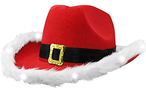 HodJIU Damen Cowgirl Hut Flauschige Federbesatz Cowboy Hut Party Halloween Kostüm Dress Up Verkleidung Zubehör, Rouge Xmas, One size
