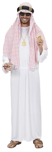 W WIDMANN MILANO Party Fashion - Scheich Kostüm für Erwachsene | Mit Tunika und weiß-roter Kopfbedeckung, Orientkostüm für Karneval, Mottoparty und 1001 Nacht