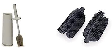 Joseph Joseph Flex 360, Advanced Smart Toilet Brush and Storage Holder Set with anti-drip, anti-clog, triple-action replaceable brush head- Matt Finish, Ecru + Replacement Heads