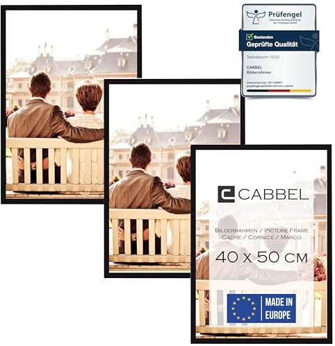 CABBEL Dreierpack (3 Stk.) Bilderrahmen 40x50 cm MDF Holz-Rahmen in Schwarz | mit bruchsicherem Plexi-Glas/Modern