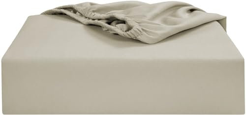 Soroor Bedding & Linen, Microfiber Double Fitted Sheet, Beige Deep Pocket 12 inch Bed Sheets, Super Soft Fabric & Elastic Hem Fitted Sheets | 135 x 190 x 30 cm Double Bed Sheet