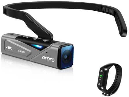 HUIOP Caméra EP7 Caméscope 4K 60fps portable tête vue à la première personne Caméra mains libres Contrôle APP Autofocus Cardan 2 axes intégré Anti-shake avec télécommande