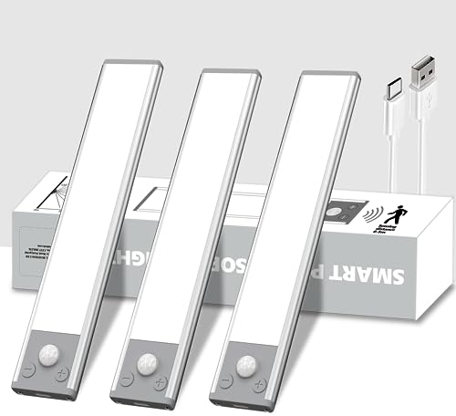Starxing Schrankbeleuchtung mit Bewegungsmelder 3 Stück, 600 mAh Nachtlicht Bewegungssensor Lichtleiste Dimmbar, 20CM Kabellose Unterbauleuchte LED Sensor Licht für Treppe Schlafzimmer Kleiderschrank