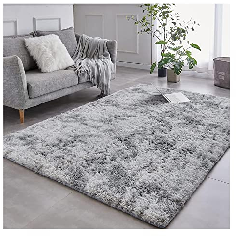 Bibykivn Tappeto Salotto Moderno Peluche Lavabile, Pelo Lungo Tappeti Antiscivolo Fondo, Tappeto Camera da letto per Soggiorno Corridoio Cameretta (Grigio Chiaro, 120x160 cm)