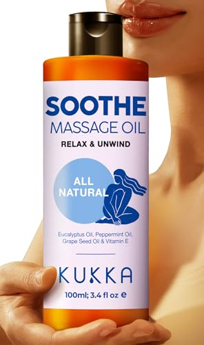 Kukka Soothe Massage Oil for Massage - 100ml - 100% Pure Natural, Warming for Women & Men with Eucalyptus, Peppermint, Grapeseed & Vitamin E