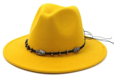NOAMED Fengyan Hut National Casual Wolle Jazz Hüte Frauen Elegant Fascinator Fedora Hut Panaman Trilby Filzhut, gelb, 6 7/8-7 1/8