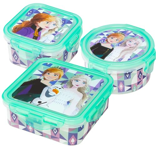 damaloo Frischhaltedosen mit Deckel passend für Frozen Fans - Luftdicht & BPA frei - 3er Set Brot Dosen Kinder - Kleine Brotdosen für Kita & Kindergarten - Anna & Elsa Snackbox für Mädchen