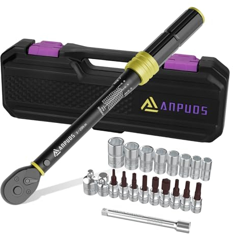 ANPUDS Chiave Dinamometrica 1/4”, 3-25Nm Bici Chiave Dinamometrica con Cabezal Reversible de 72T, 0.1nm Micro Adjustments, 21 Pezzi Kit di Manutenzione con Barra di Prolunga, Adattatore