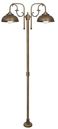 Außenleuchte Messing massiv Glas 210 cm hoch E27 in Bronze Antik matt IP44 2-flammig Rustikal Außenlampe Garten Terrasse Wegeleuchte Stehlampe