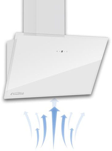 COVERCOOK Dunstabzugshaube 60 cm, Abluft/Umluft Dunstabzugshaube, Weißes Glas, 551 m³/h, Effizienz A+, LED-Beleuchtung, 6 Leistungsstufen, SensorTouch Bedienung