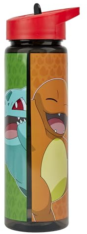 Pokémon Water Bottle 600ml – Pikachu & Squirtle Design, Leak Proof Flip‑Up Spout, Secure‑Seal Lid with Carry Loop, BPA‑Free Kids & Adults Drinks Bottle