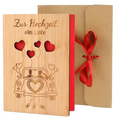 Carte de Mariage en Bois avec Enveloppe, Carte de Voeux Mariage en Bois en Bois Originale 11x15 cm, Carte Félicitations Anniversaire Mariage, Convient pour Mariage Cadeau, Saint Valentin