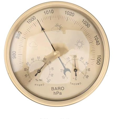 Barómetro, termómetro higrómetro, barómetros para el hogar, estación meteorológica analógica de metal 3 en 1, barómetro tipo esfera de 132 mm, para coche, terraza, oficina, sala de estar
