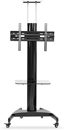 KTAZRXCV TV-Bodenständer, Boden-TV-Ständer mit Lenkrollen und Regalen aus gehärtetem Glas, für 32-65 Zoll verstellbaren Universal-TV-Wagen (Farbe: Schwarz)