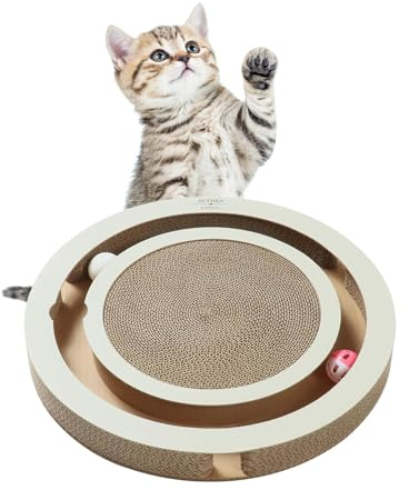 Juguete Rascador para Gatos Interior Timón Interactivo con Bolas Giratorias y Base Antideslizante | Cartón Corrugado Reciclado 2 en 1 para Interior | ALTHEA LIVING