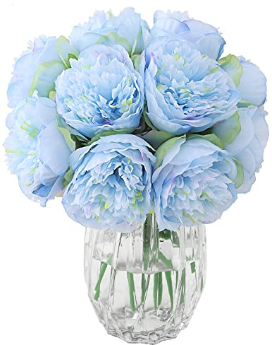 JOYHAZE Künstliche Pfingstrosen, Seide, Einzelstiel, Pfingstrosen, künstliche Blumen für Hochzeit, Zuhause, Büro, Party, Fensterdekoration, Tischdekoration,8 Stück (Blau)