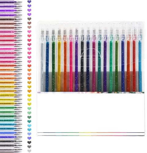 Daelesr 12 Stück Metallic Gelstifte, Glitzerstifte Gel, 1.0 MM Glitzer Gelschreiber Set, Ersatzminen Mehrfarbig Gelstifte Glitzer zum Zeichnen Markieren Erwachsene (36 Farben)