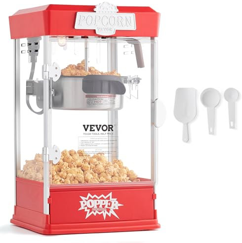 VEVOR Máquina para Hacer Palomitas de Maíz, 480 W, 4 oz, Produce 1,5 Galones por Tanda, Máquina para Hacer Palomitas de Maíz de Sobremesa, Incluye 3 Palas, Estilo cine, Rojo, 275 x 240 x 485 mm