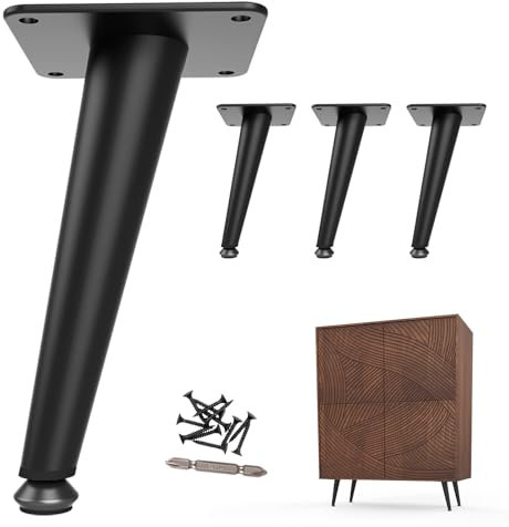 SunVFaFa 4 St Pieds de Meubles Noir 15 cm – Pieds Métalliques Coniques pour Meubles, Commode, Buffet, Table de Chevet, Canapé – Pieds Réglables