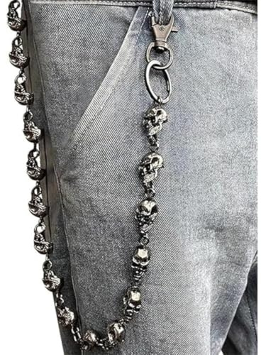 Azttior Chaîne Pantalon Homme & Femme, 55 cm Lourde Chaîne Métal Tête de Mort, Chaîne Portefeuille pour Jeans, Ceinture, Style Punk Gothique Vintage Rock Hip-Hop, Accessoire Polyvalent (Clés, Sac)