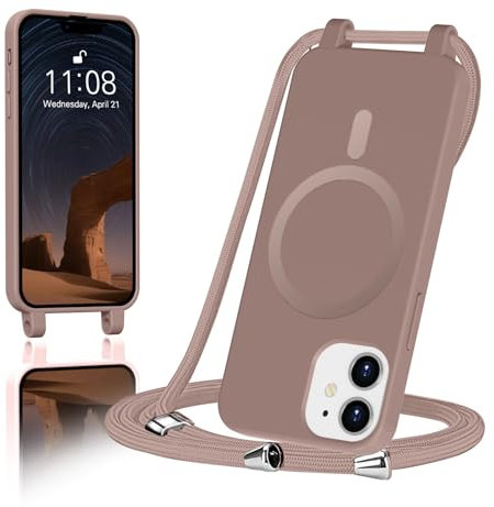 ColasGalys für handykette iPhone 12 Hülle mit Band Magnetisch Kompatibel mit Mag Safe für Handyhülle iPhone 12 mit Band Kratzfest TPU Silikon Braun