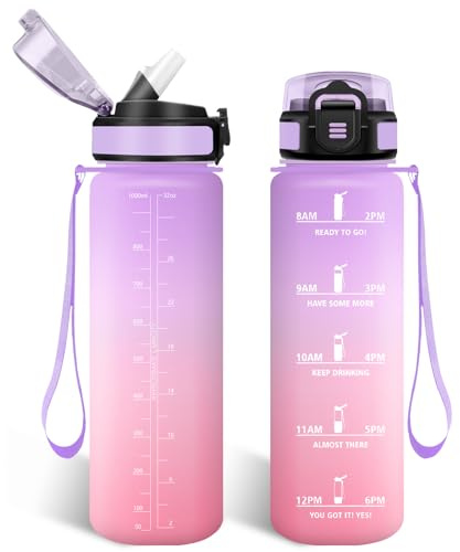 HoneyHolly Borraccia 1 Litro, Libre de BPA & A Prova di Perdita, Borracce con Cannuccia, Reutilizables, Borraccia Motivazionale, Water Bottle Palestra per Scuola, Palestra, Ufficio, Sport